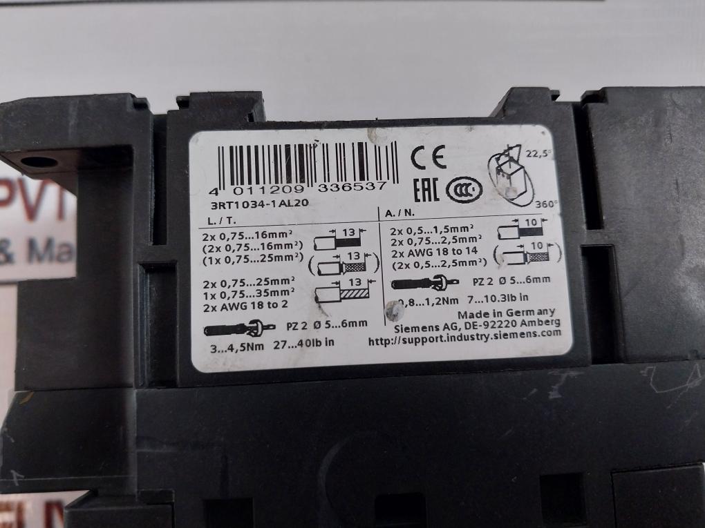 Siemens 3Rt1034-1Al20 Contactor 690V