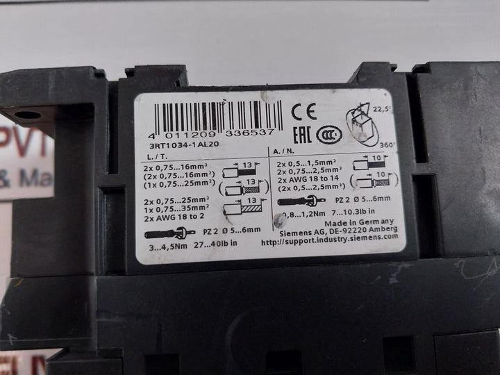 Siemens 3Rt1034-1Al20 Contactor 690V