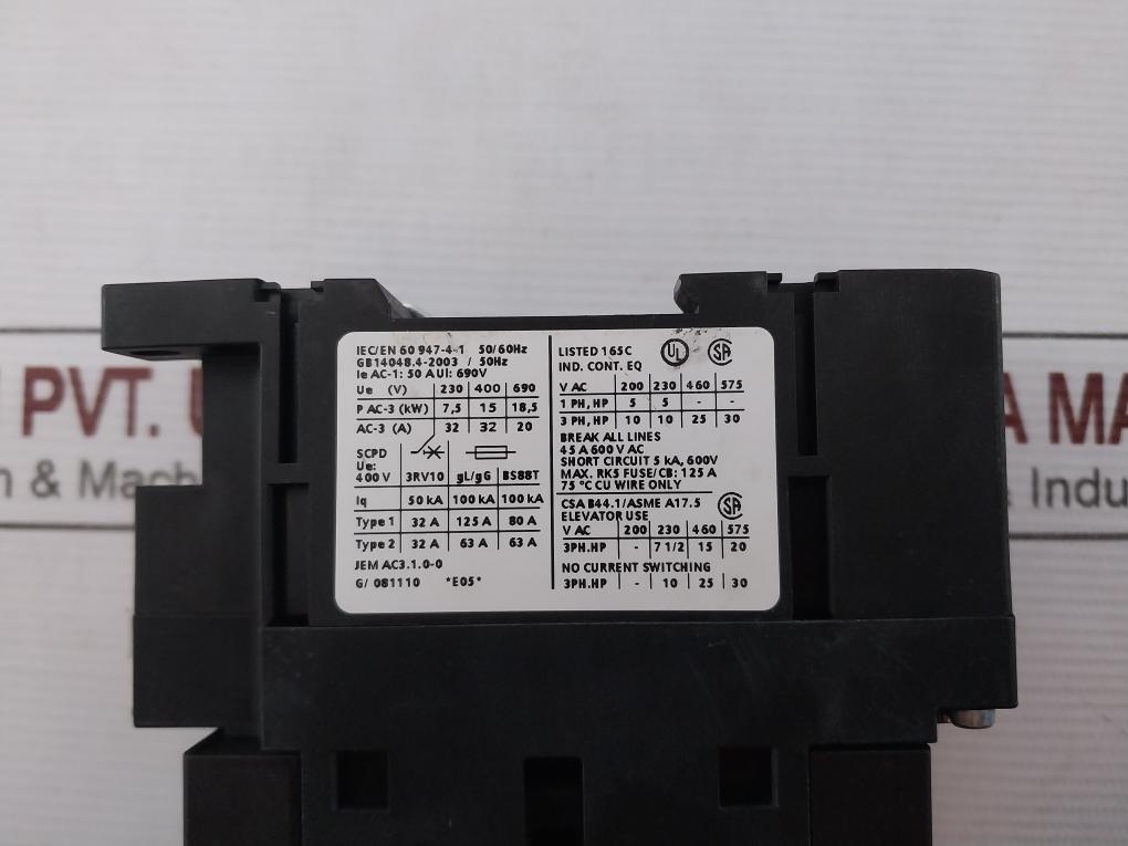 Siemens 3Rt1034-1Al20 Power Contactor 3Rt1926-1Bd00 45A 600Vac 230V 50/60Hz