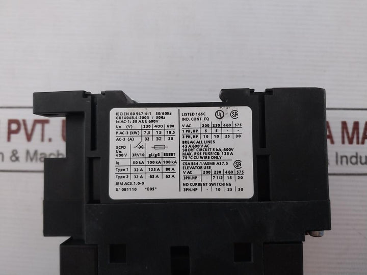 Siemens 3Rt1034-1Al20 Power Contactor 3Rt1926-1Bd00 45A 600Vac 230V 50/60Hz