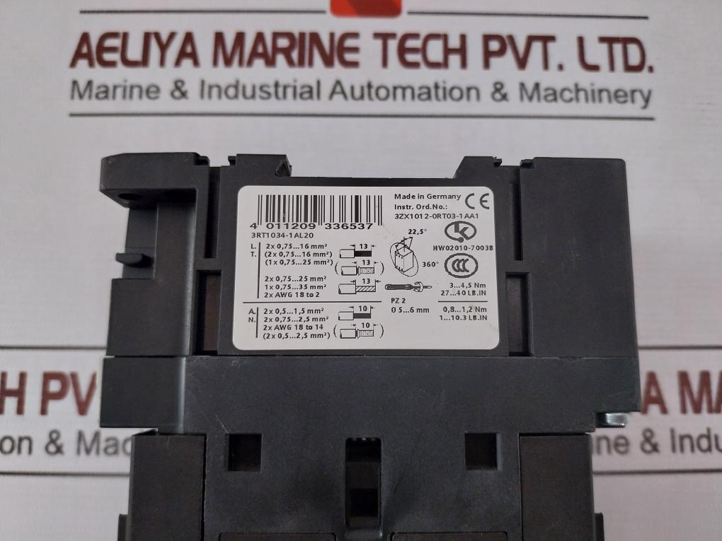 Siemens 3Rt1034-1Al20 Power Contactor 4-2003/50Hz 3Rt1926-1Bd00 G/081110