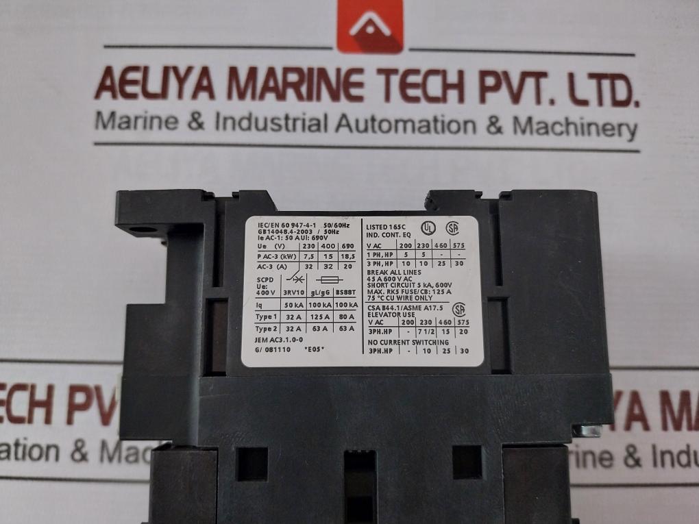 Siemens 3Rt1034-1Al20 Power Contactor 4-2003/50Hz 3Rt1926-1Bd00 G/081110