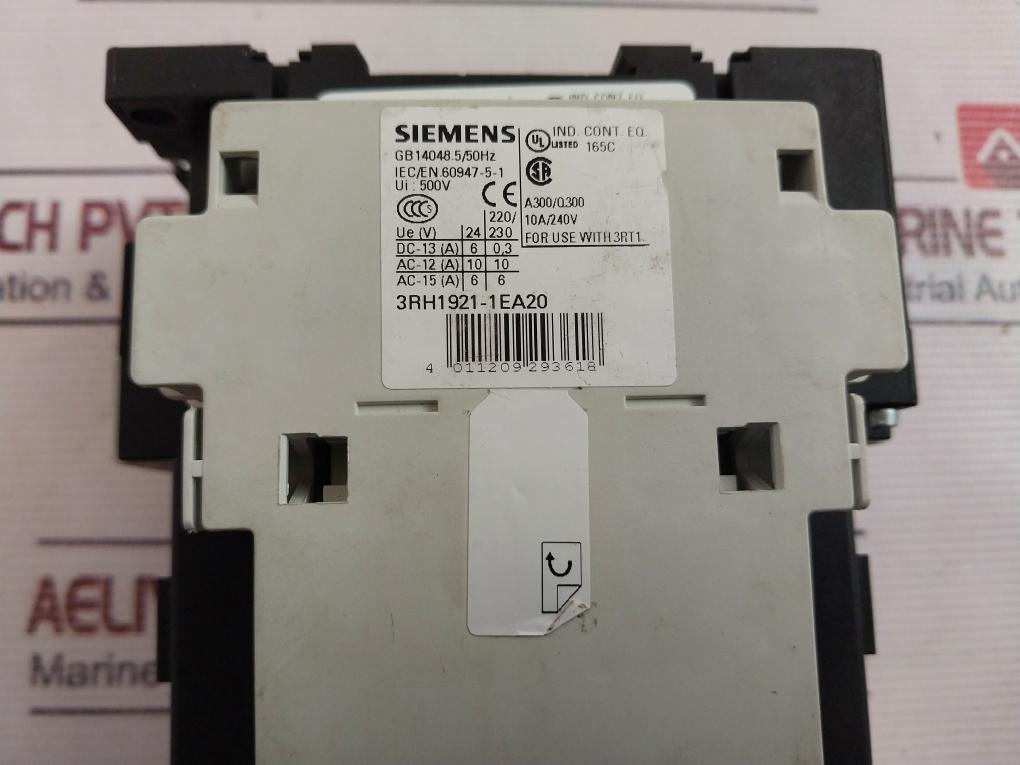 Siemens 3Rt1034-1An10 Power Contactor With Auxiliary Switch Block 3Rh1921-1Ha22