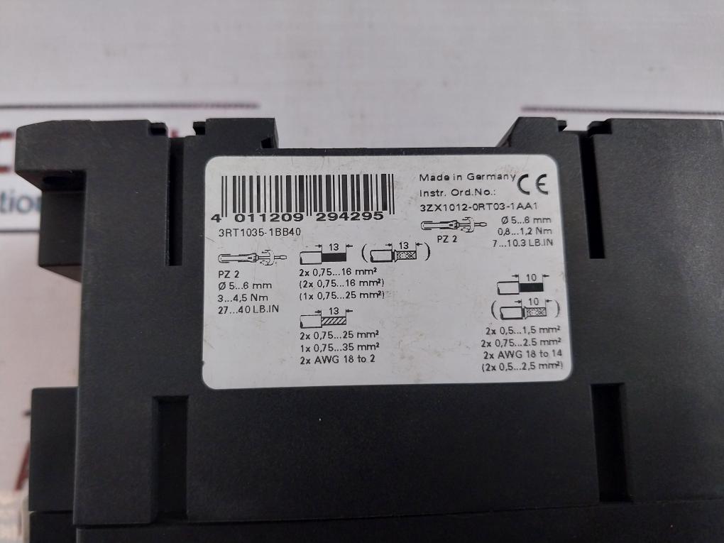 Siemens 3Rt1035-1Bb40 Contactor 10006-sp-e 276, 690V 60A