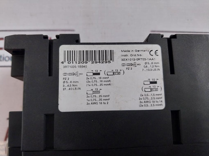 Siemens 3Rt1035-1Bb40 Contactor 10006-sp-e 276, 690V 60A