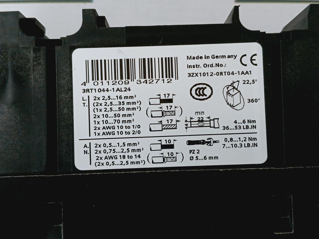 Siemens 3Rt1044-1Al24 Sirius Power Contactor 50/60Hz