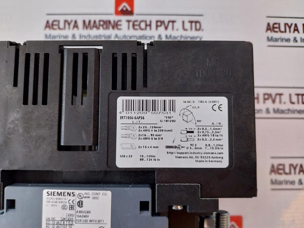 Siemens 3Rt1056-6Ap36 Contactor 3P 380V 50/60 Hz