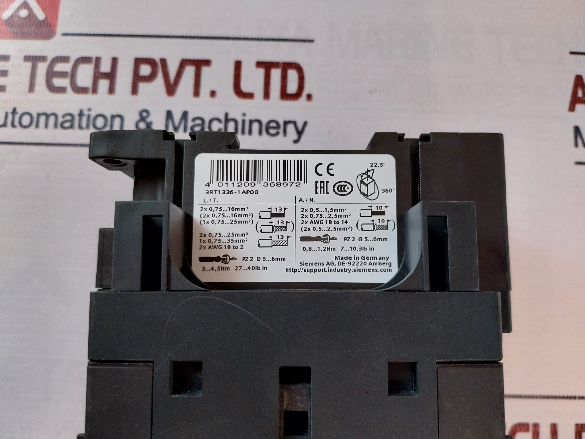 Siemens 3Rt1336-1Ap00 Contactor 690V 230V 50Hz