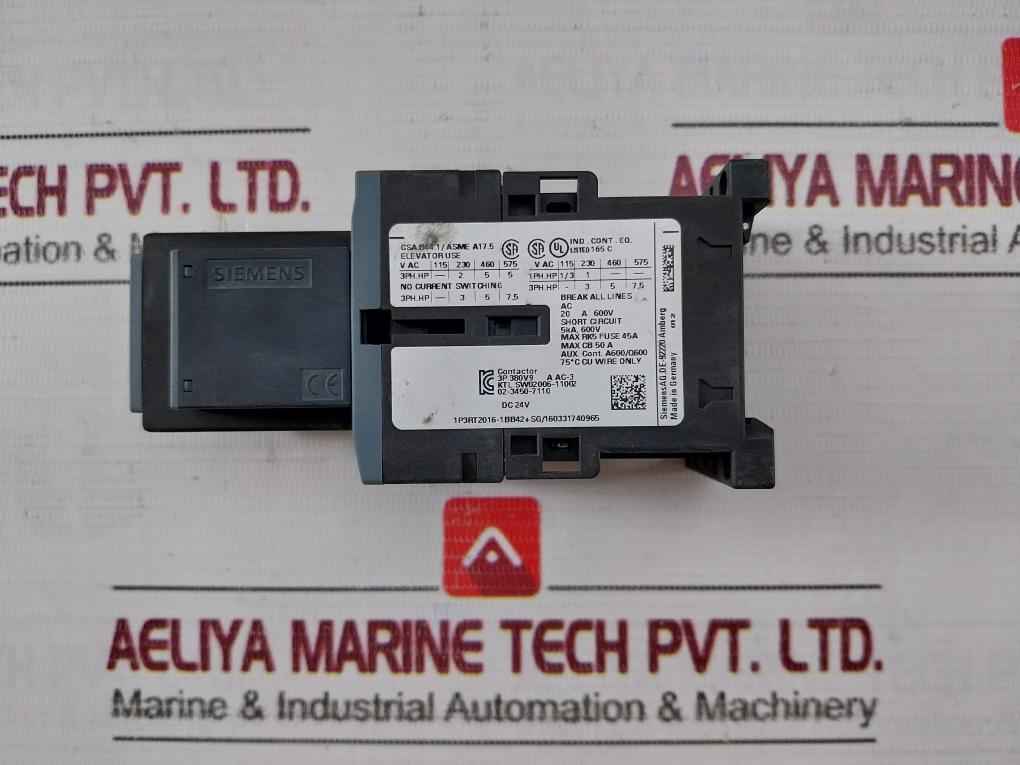 Siemens 3Rt2016-1Bb42 Contactor 12V-250V 24V A600/Q600 50/60Hz