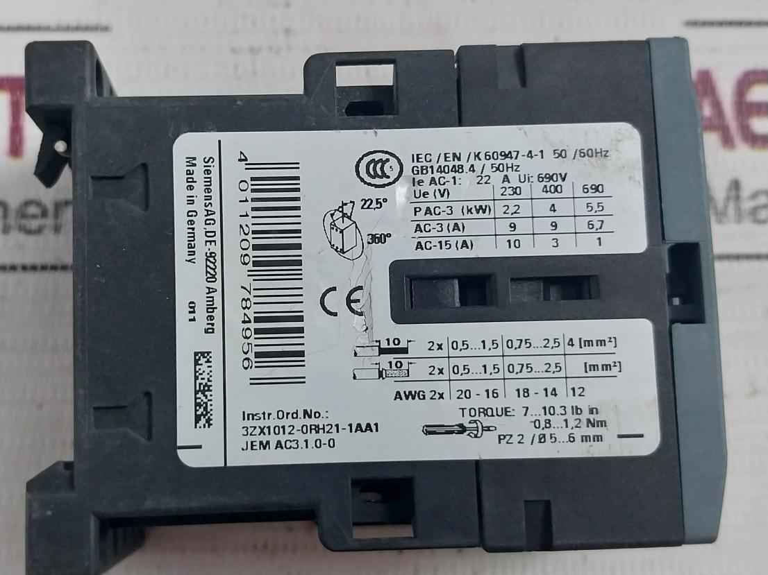 Siemens 3Rt2016-1Bb42 Contactor Iec/En/K 60947-4-1 50/60Hz Gb14048.4/50Hz