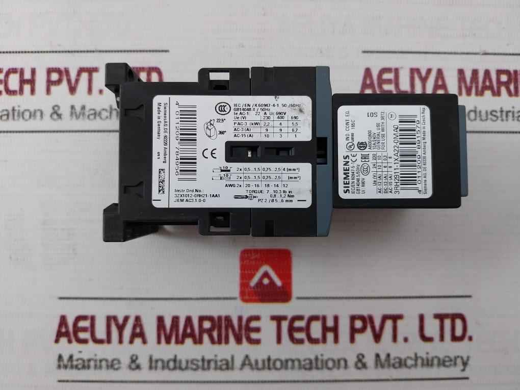 Siemens 3Rt2016-1Bb42 Power Contactor 10A 75°C