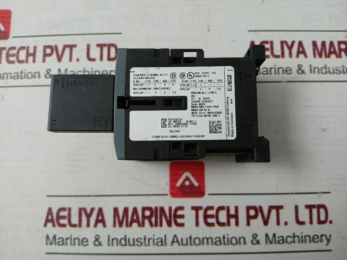 Siemens 3Rt2016-1Bb42 Power Contactor 50/60Hz 12V-250V 75C