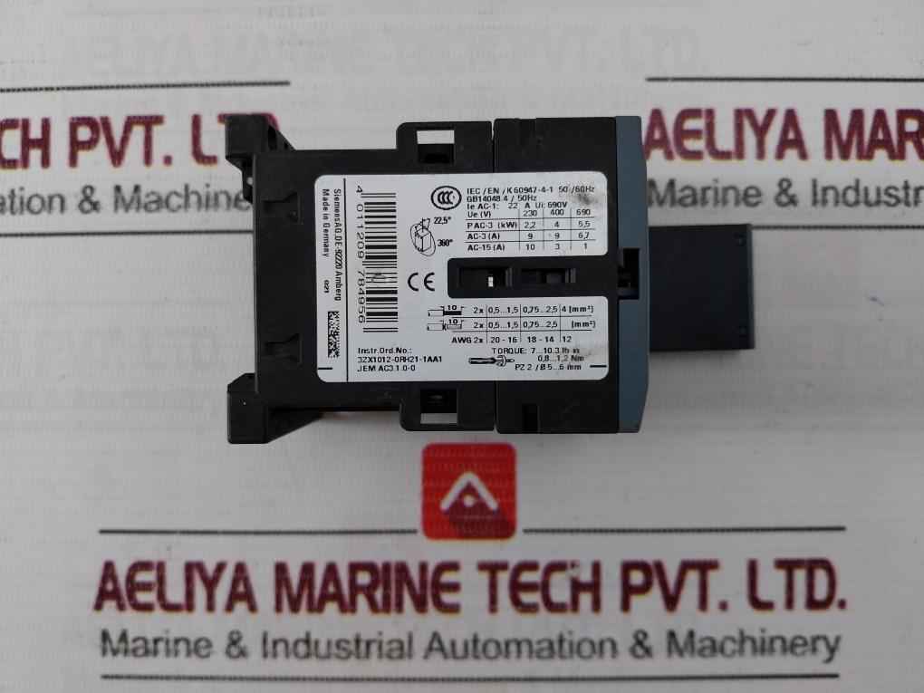 Siemens 3Rt2016-1Bb42 Power Contactor 50/60Hz 20A 600V