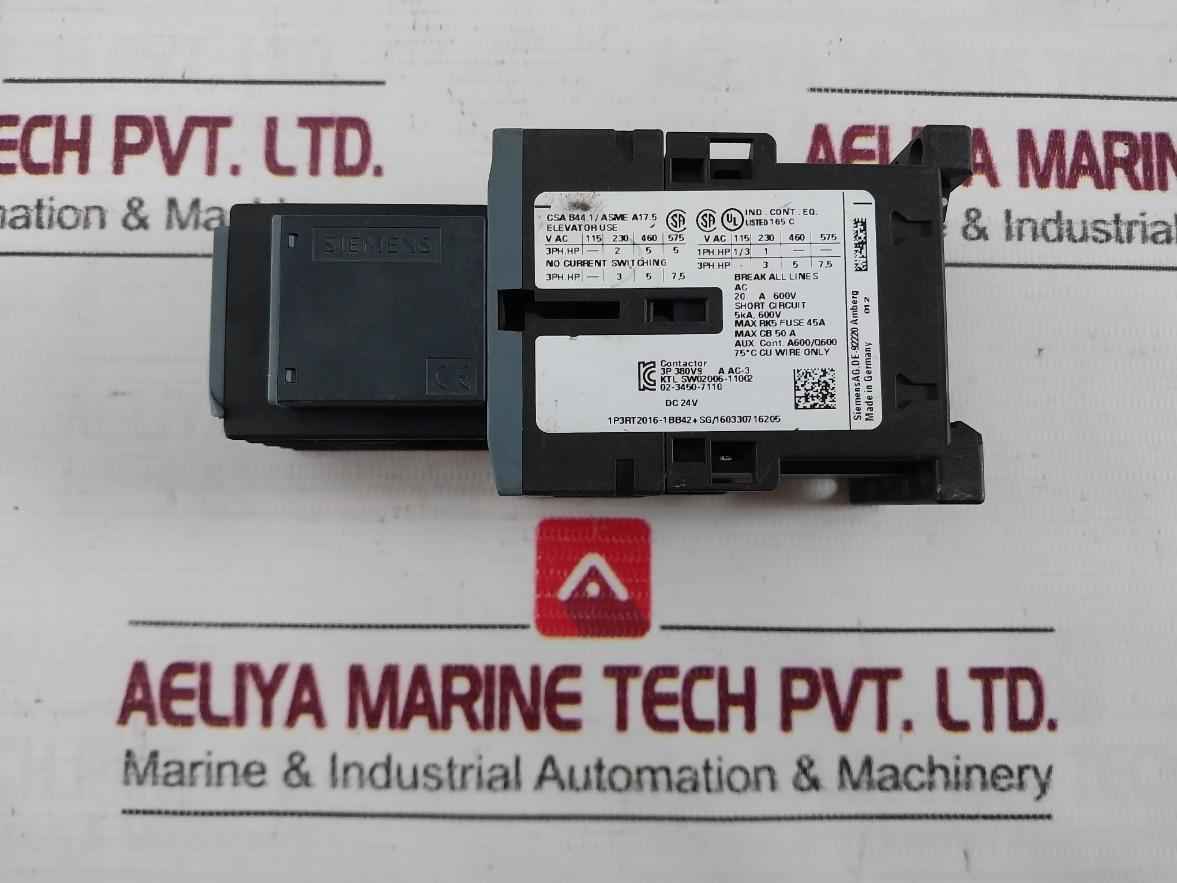 Siemens 3Rt2016-1Bb42 Power Contactor Dc 24V 22A 690V