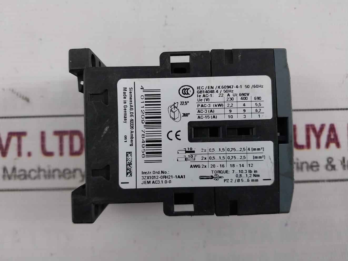 Siemens 3Rt2016-1Bb42 Power Contactor Dc 24V 690V 5Ka 600V Pz 2,5-6Mm