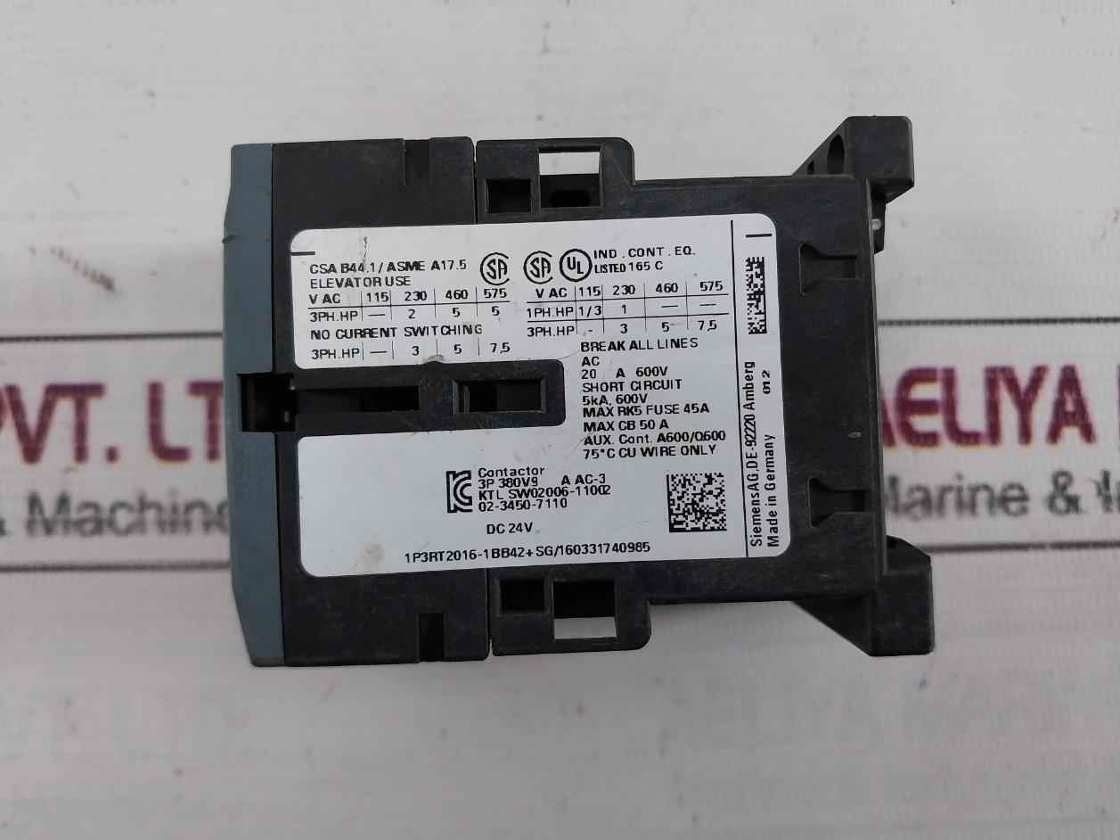 Siemens 3Rt2016-1Bb42 Power Contactor Dc 24V 690V 5Ka 600V Pz 2,5-6Mm