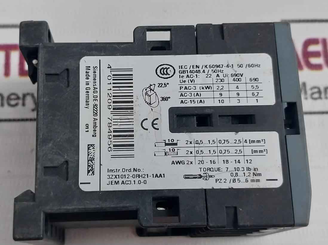 Siemens 3Rt2016-1Bb42 Power Contactor With Surge Suppressor 20A 600V Csa B44.1