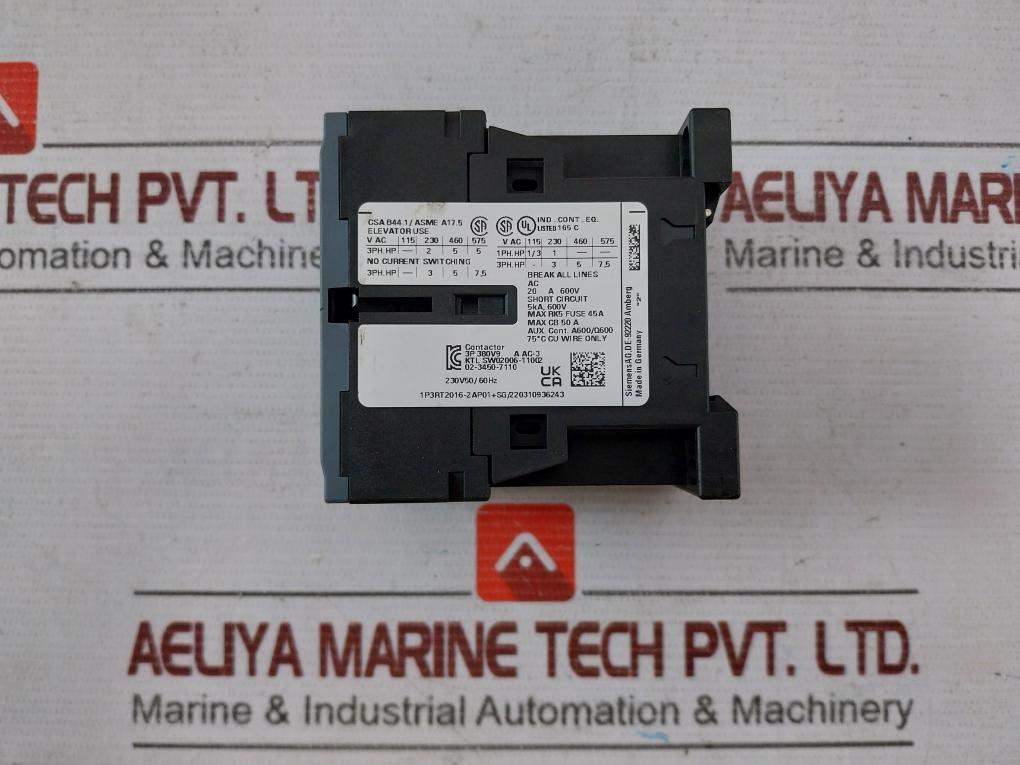 Siemens 3Rt2016-2Ap01 Power Contactor Jem Ac3.1.0-0 230V 50/60Hz 50A 690V