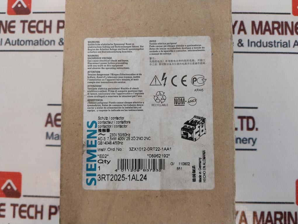 Siemens 3Rt2025-1Al24/3Rh2911-1Ha11 Contactor With Auxiliary Switch 690V