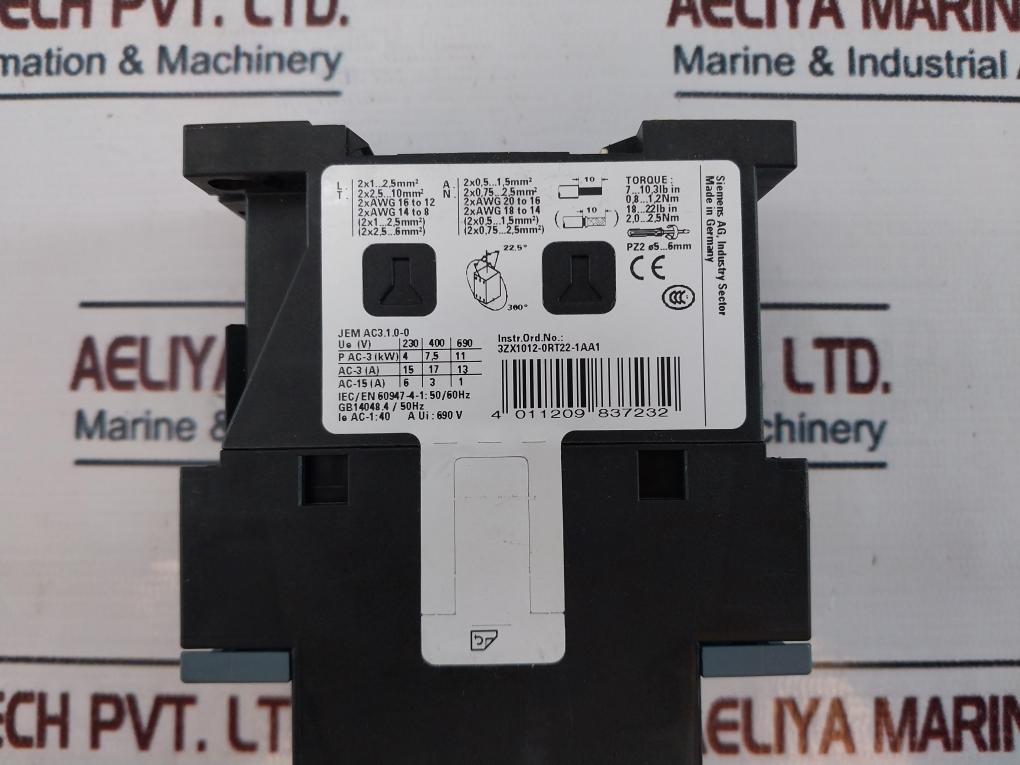 Siemens 3Rt2025-1Al24/3Rh2911-1Ha11 Contactor With Auxiliary Switch 690V