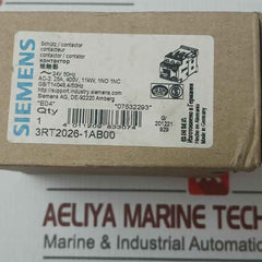 Siemens 3Rt2026-1Ab00 Sirius 3 Pole Power Contactor 24 Vac 25A 11W