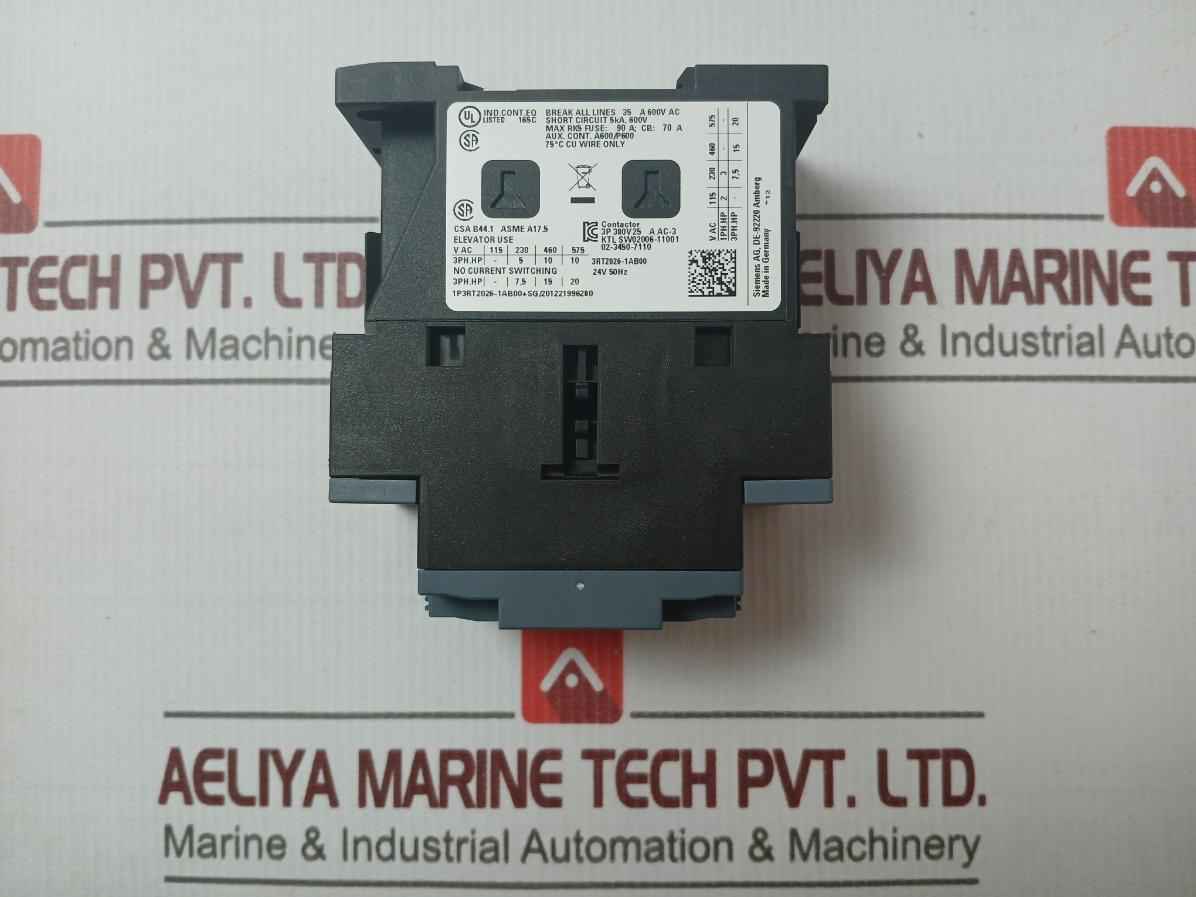 Siemens 3Rt2026-1Ab00 Sirius 3 Pole Power Contactor 24 Vac 25A 11W