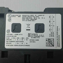 Siemens 3Rt2026-1Ab00 Sirius 3 Pole Power Contactor 24 Vac 25A 11W