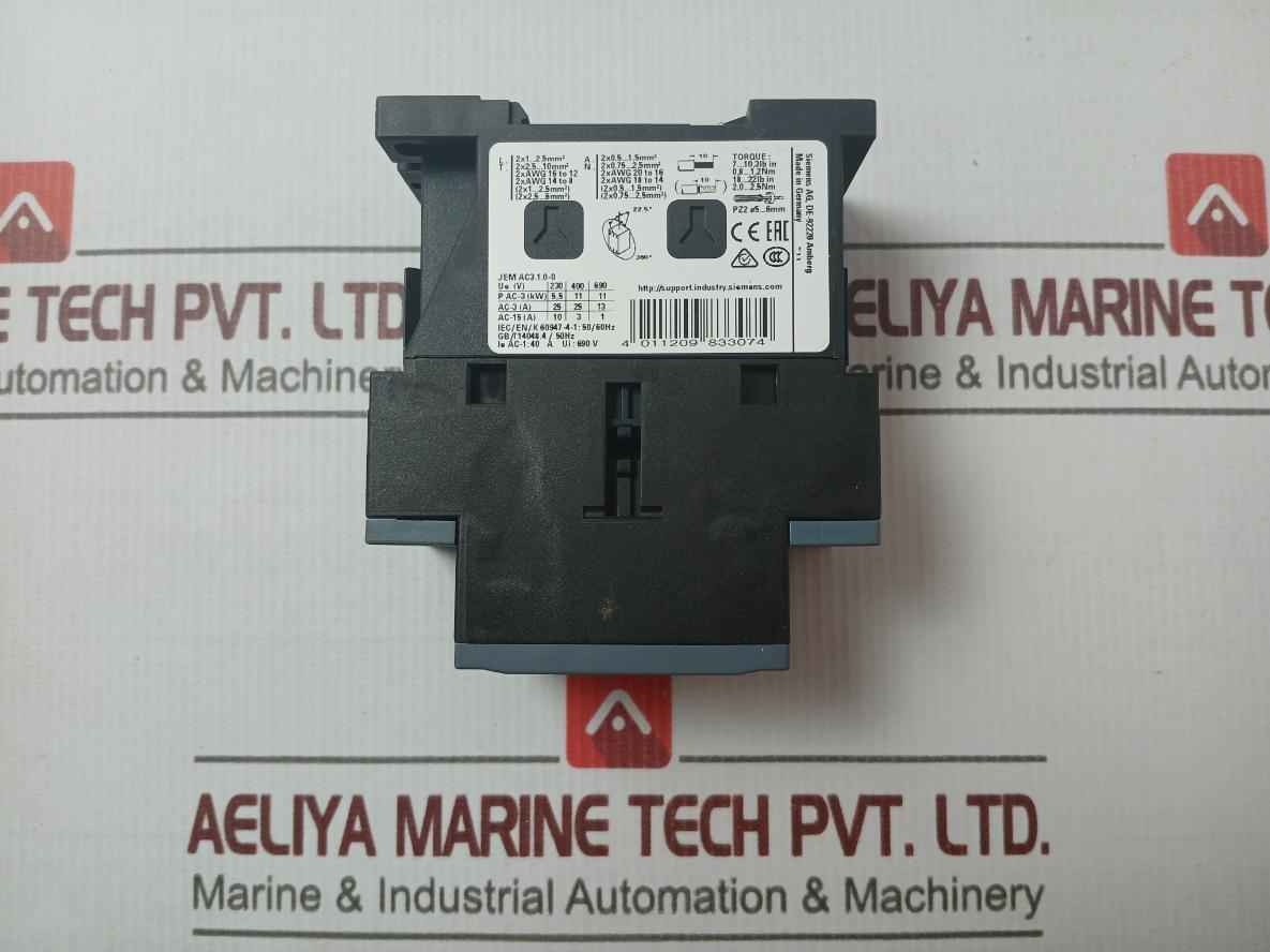 Siemens 3Rt2026-1Ab00 Sirius 3 Pole Power Contactor 24 Vac 25A 11W