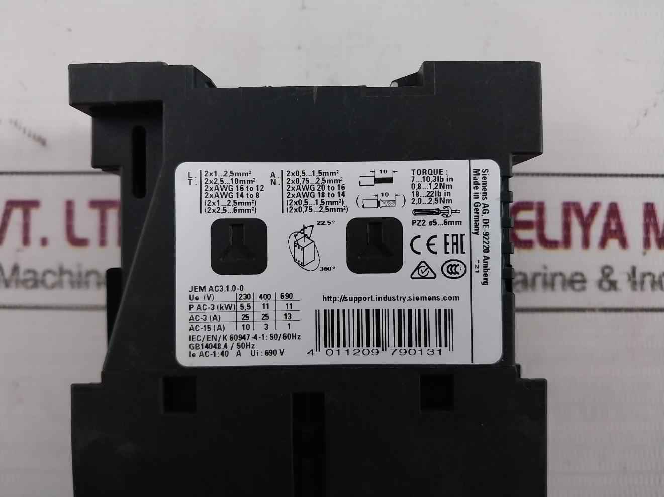 Siemens 3Rt2026-1Bb40 Power Contactor 24V Dc 690V 40A