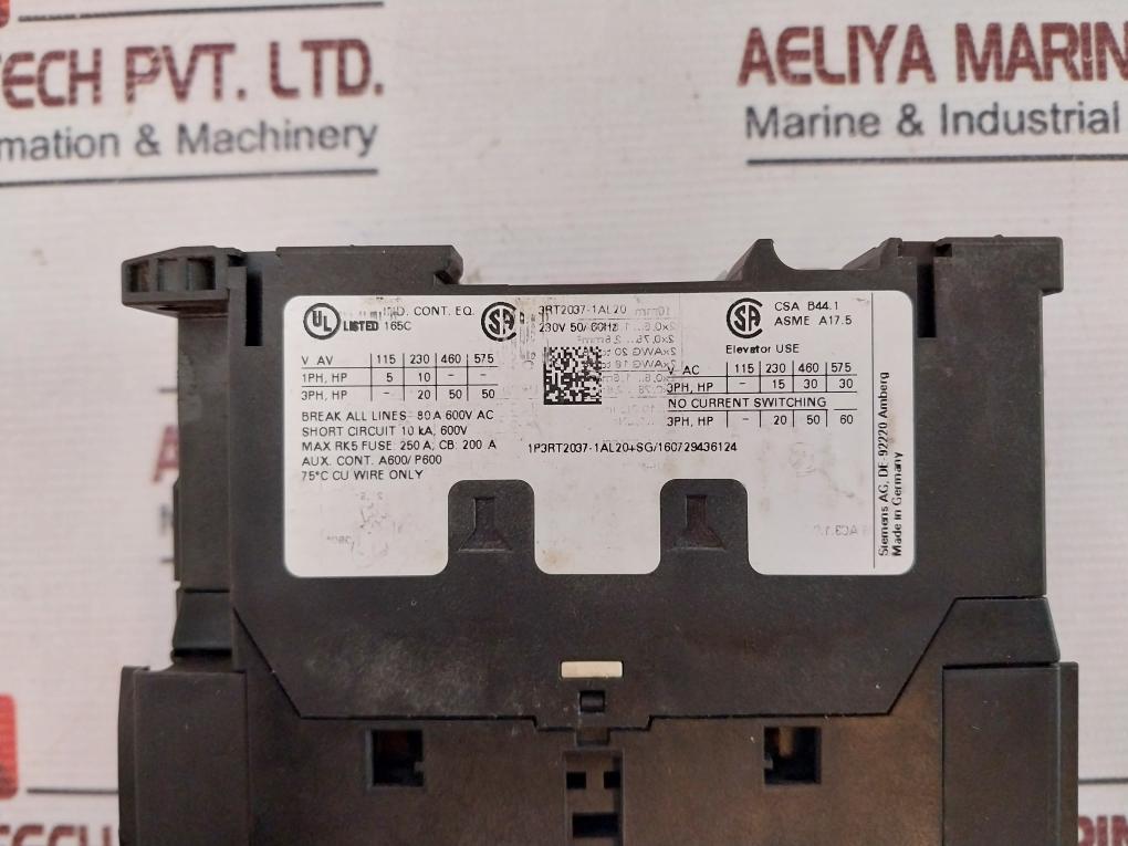 Siemens 3Rt2037-1Al20 Contactor 80A 230V 50/60Hz