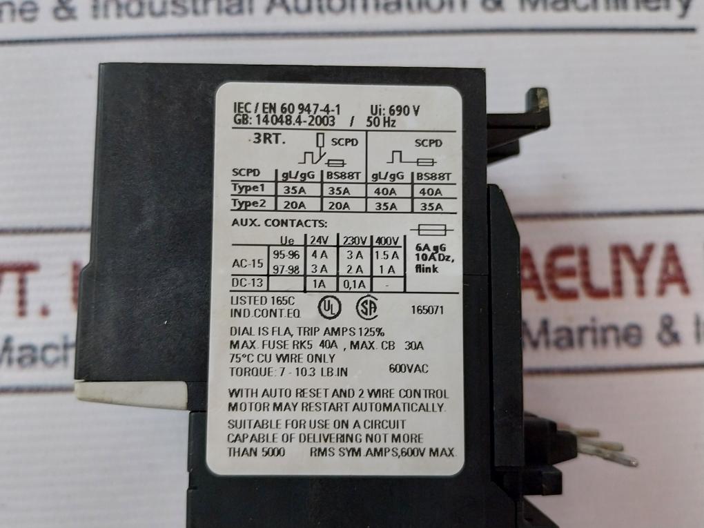 Siemens 3Ru1116-1Jb0 Sirius Overload Relay Class 10 600Vac