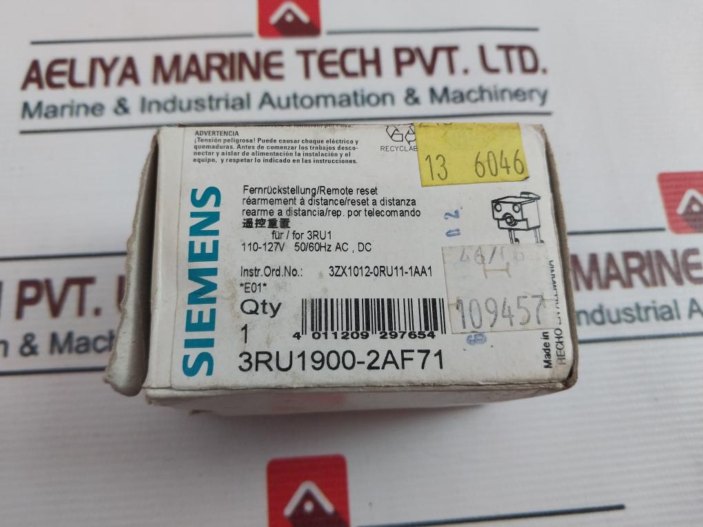 Siemens 3Ru1900-2Af71 Overload Remote Reset 110-127V 50-60Hz
