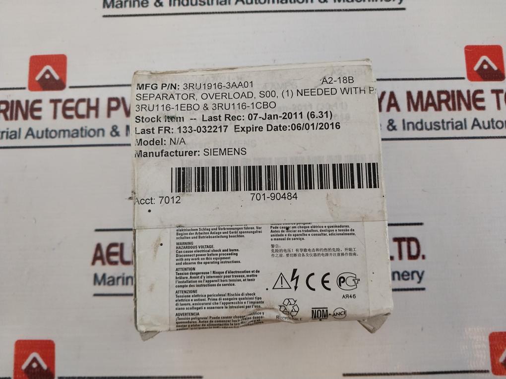 Siemens 3RU1916-3AA01 Screw Terminal Auxiliary Circuit For Overload Relay