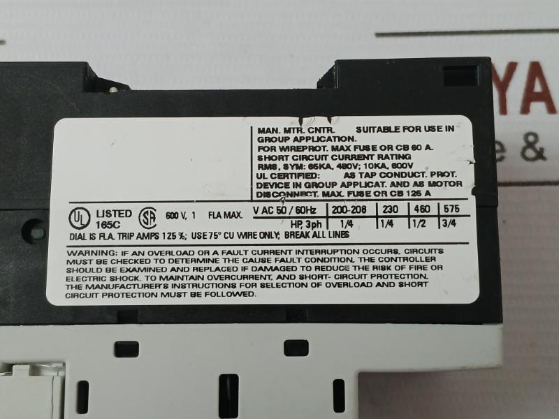 Siemens 3Rv1011-0Ja10 Circuit Breaker 50/60Hz Iec/En 60947-4-1 3Rv1901-1D