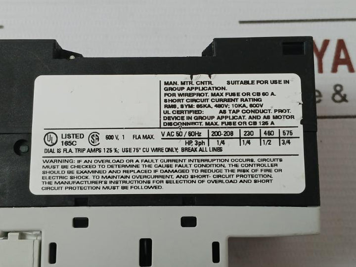 Siemens 3Rv1011-0Ja10 Circuit Breaker 50/60Hz Iec/En 60947-4-1 3Rv1901-1D