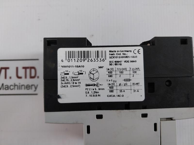 Siemens 3Rv1011-1Ba10 Motor Starter Circuit Breaker Class 10 50/60 Hz
