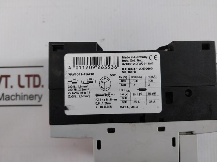 Siemens 3Rv1011-1Ba10 Motor Starter Circuit Breaker Class 10 50/60 Hz