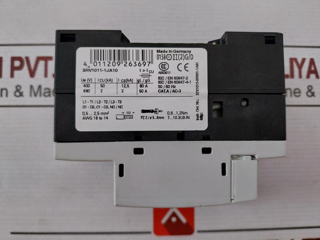 Siemens 3Rv1011-1Ja10 Circuit Breaker For Motor Protection 600V 10 Fla Max