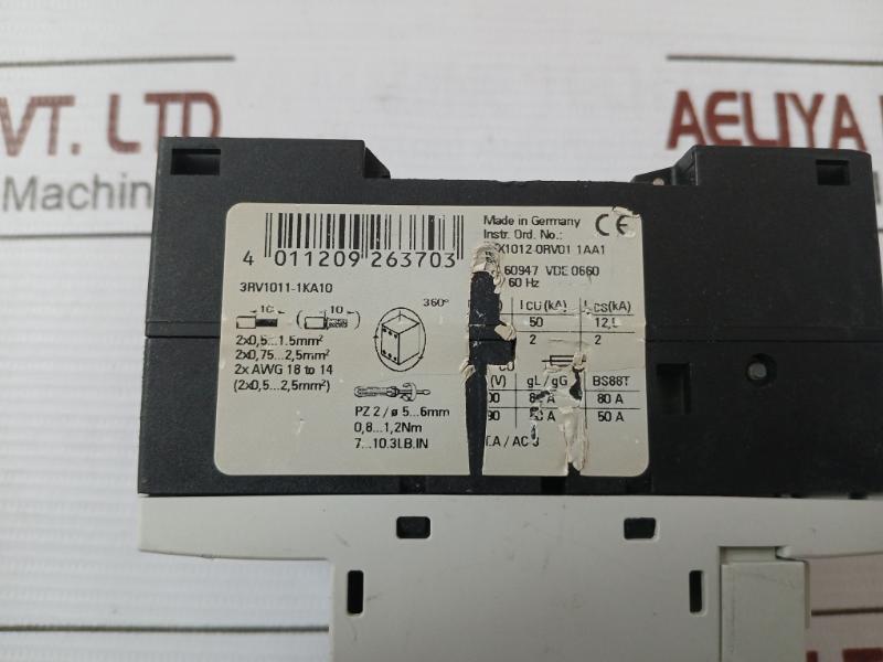 Siemens 3Rv1011-1Ka10 Circuit Breaker 50/60Hz Nq991014 Iec 60947 G/991110