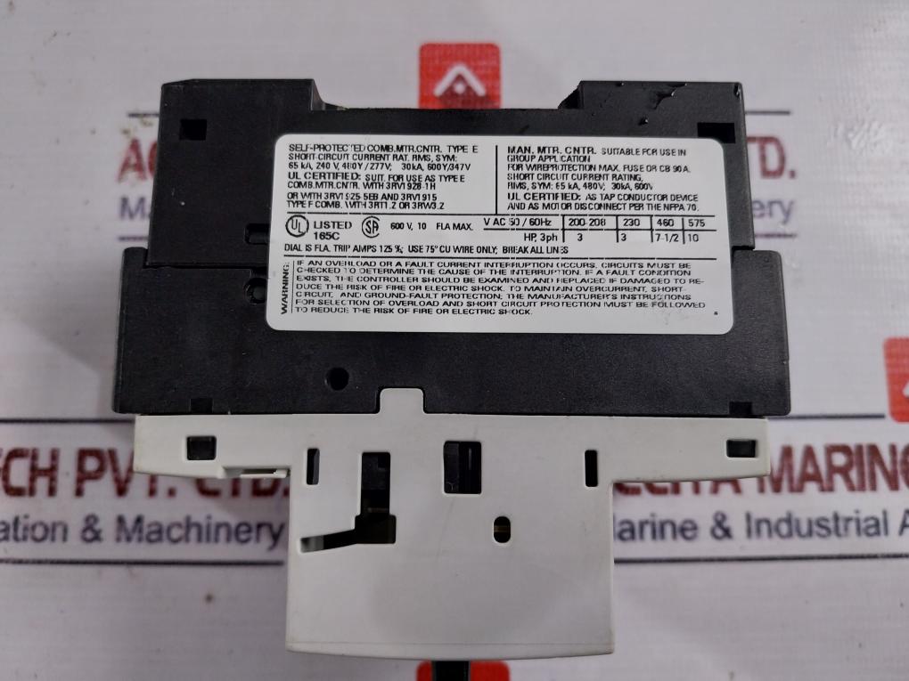 Siemens 3Rv1021-1Ja10 Circuit Breaker With 3Rv1901-2A Auxiliary Switch 10A/240V