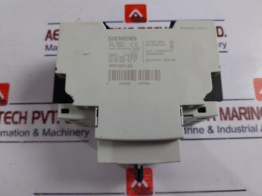 Siemens 3Rv1021-4Ba10 Circuit Breaker With 3Rv1901-2A Auxiliary Switch