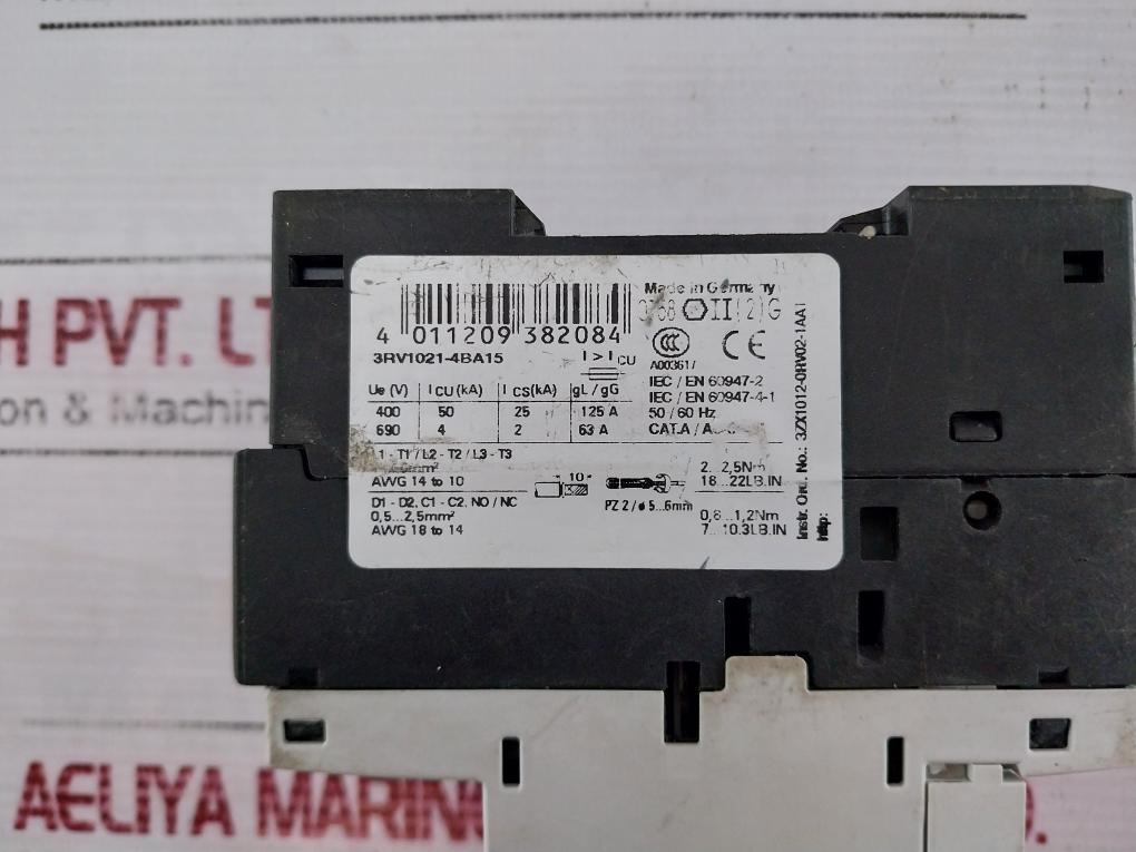 Siemens 3Rv1021-4Ba15 Sirius Circuit Breaker 14–20A 50/60Hz 3Rv1901-1E A003617