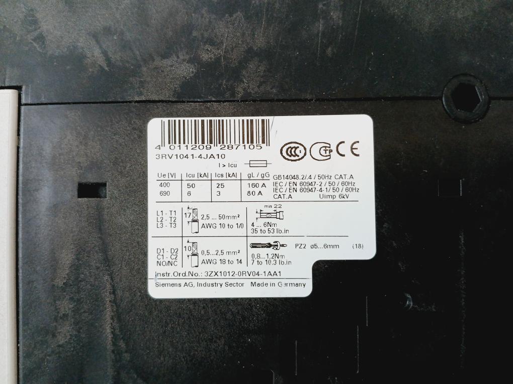 Siemens 3Rv1041-4Ja10 Circuit Breaker For Motor G/130917, 45-63A