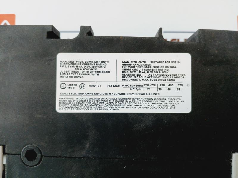 Siemens 3rv1041-4ka10 Circuit Breaker For Motor 50/60 Hz