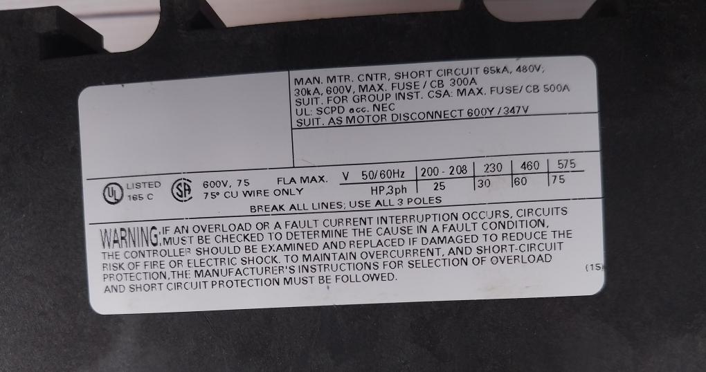 Siemens 3Rv1341-4Kc10 Circuit Breaker 600V 50/60Hz