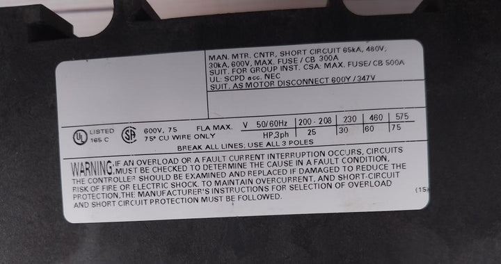 Siemens 3Rv1341-4Kc10 Circuit Breaker 600V 50/60Hz
