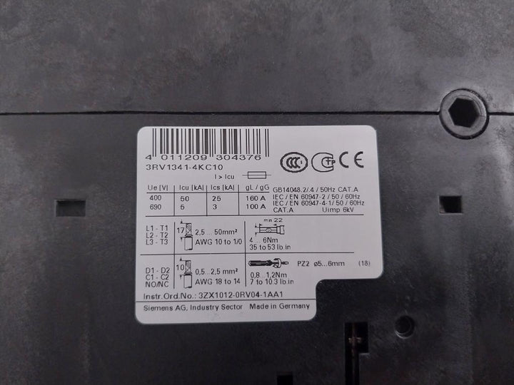 Siemens 3Rv1341-4Kc10 Circuit Breaker 600V 50/60Hz