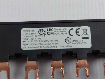 Siemens 3rv1915-1bb 3-phase Busbars Modular 600v Ac 65a