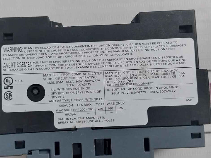 Siemens 3Rv2011-0Ea10 Sirius Circuit Breaker Iec/En/K 60947-4-1/50/60Hz