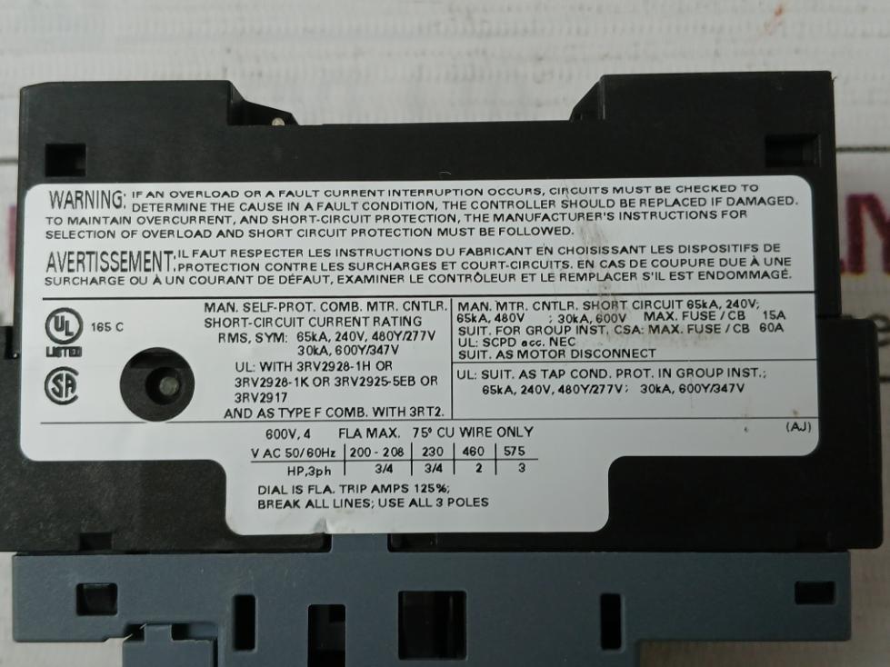 Siemens 3Rv2011-1Ea10 Circuit Breaker -20C Ta 60C 2,8-4A Max 50/60Hz